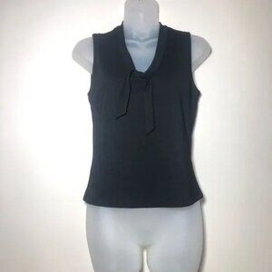 ANN TAYLOR BLACK SLEEVELESS TIE FRONT BLOUSE SMALL-EUC
